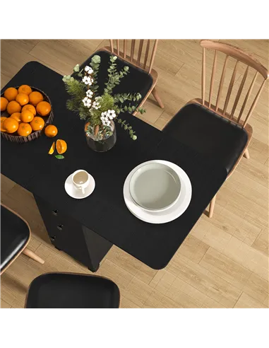 HOMCOM Multi-Storage Six-Person Drop Leaf Dining Table -  Distressed Black