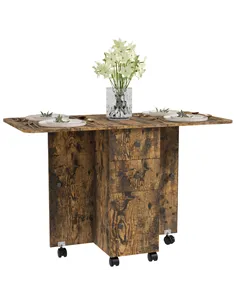 HOMCOM Multi-Storage Six-Person Drop Leaf Dining Table -  Rustic Brown
