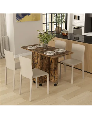 HOMCOM Multi-Storage Six-Person Drop Leaf Dining Table -  Rustic Brown