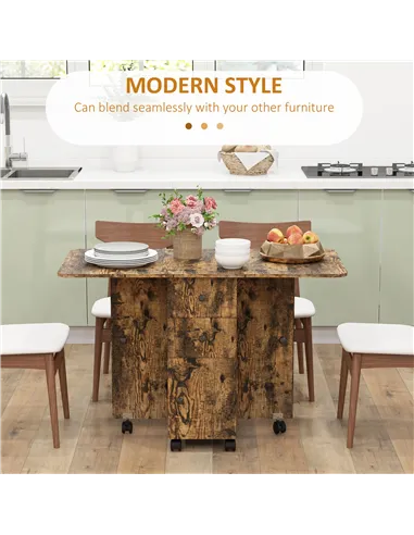 HOMCOM Multi-Storage Six-Person Drop Leaf Dining Table -  Rustic Brown