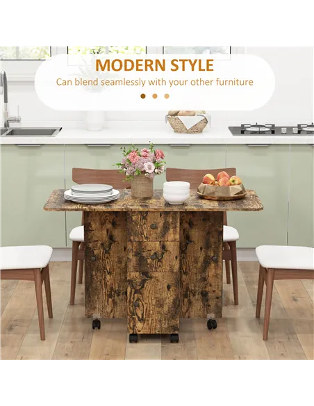 HOMCOM Multi-Storage Six-Person Drop Leaf Dining Table -  Rustic Brown