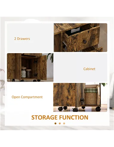 HOMCOM Multi-Storage Six-Person Drop Leaf Dining Table -  Rustic Brown