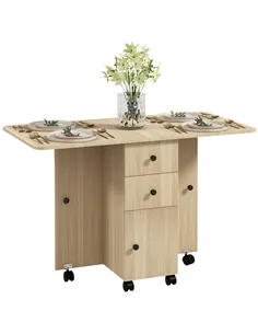 HOMCOM Six-Person Drop Leaf Dining Table, with Storage - Wood-Effect