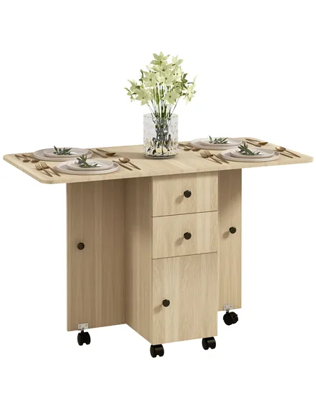HOMCOM Six-Person Drop Leaf Dining Table, with Storage - Wood-Effect