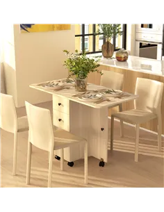 HOMCOM Six-Person Drop Leaf Dining Table, with Storage - Wood-Effect 2
