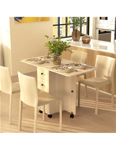 HOMCOM Six-Person Drop Leaf Dining Table, with Storage - Wood-Effect