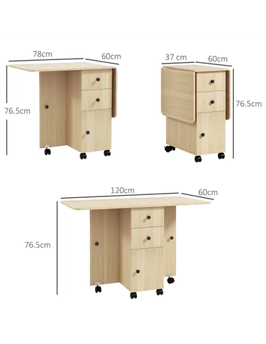 HOMCOM Six-Person Drop Leaf Dining Table, with Storage - Wood-Effect