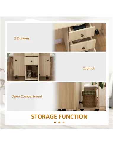 HOMCOM Six-Person Drop Leaf Dining Table, with Storage - Wood-Effect