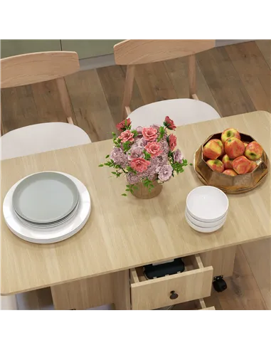 HOMCOM Six-Person Drop Leaf Dining Table, with Storage - Wood-Effect