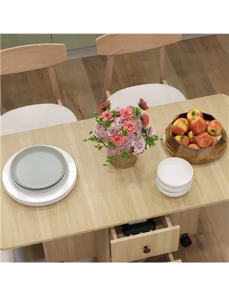 HOMCOM Six-Person Drop Leaf Dining Table, with Storage - Wood-Effect