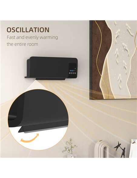 HOMCOM 2000W Wall Mounted Heater, 18-45°C Temperature, Black