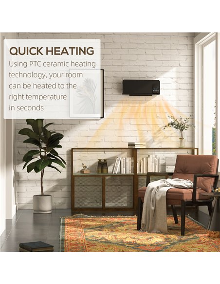 HOMCOM 2000W Wall Mounted Heater, 18-45°C Temperature, Black