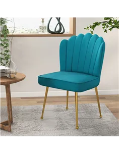 HOMCOM Velvet-Feel Shell Accent Chair - Blue 2