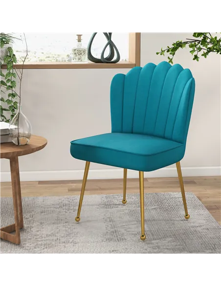 HOMCOM Velvet-Feel Shell Accent Chair - Blue