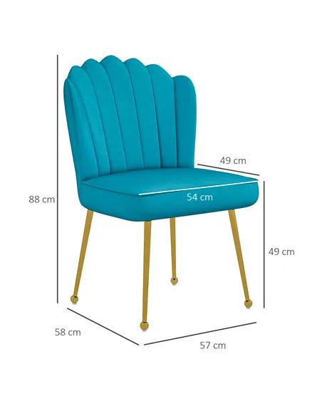 HOMCOM Velvet-Feel Shell Accent Chair - Blue