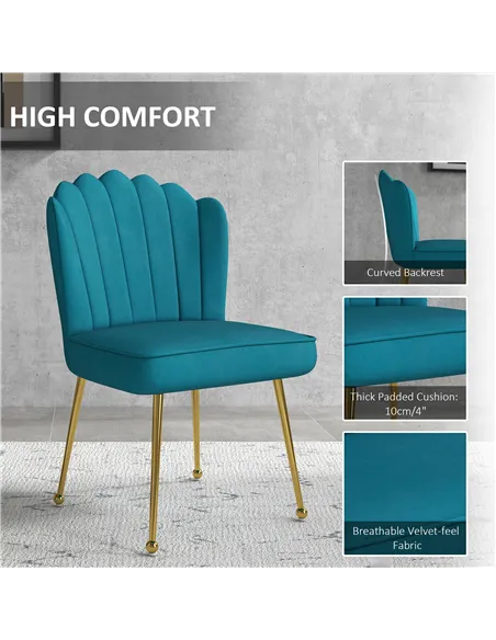 HOMCOM Velvet-Feel Shell Accent Chair - Blue