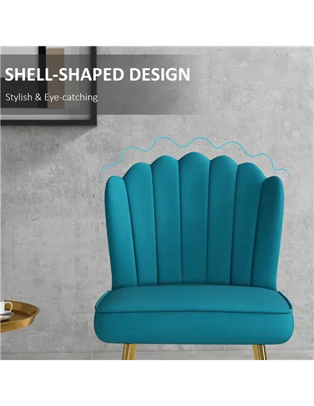 HOMCOM Velvet-Feel Shell Accent Chair - Blue