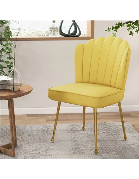 HOMCOM Velvet-Feel Shell Accent Chair - Yellow