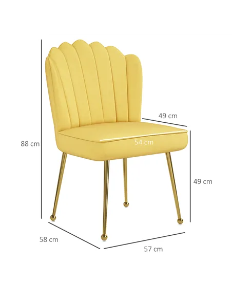 HOMCOM Velvet-Feel Shell Accent Chair - Yellow
