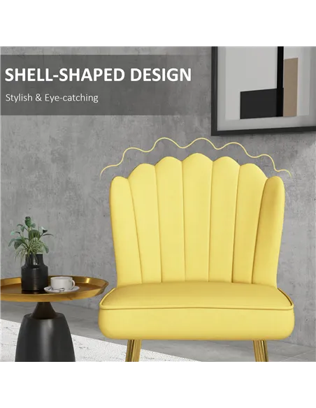 HOMCOM Velvet-Feel Shell Accent Chair - Yellow