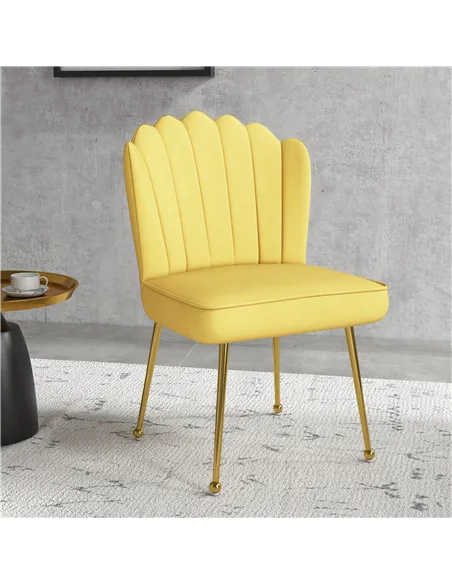 HOMCOM Velvet-Feel Shell Accent Chair - Yellow