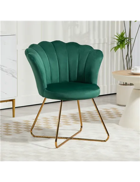 HOMCOM Velvet-Feel Lotus Petal Accent Chair - Green