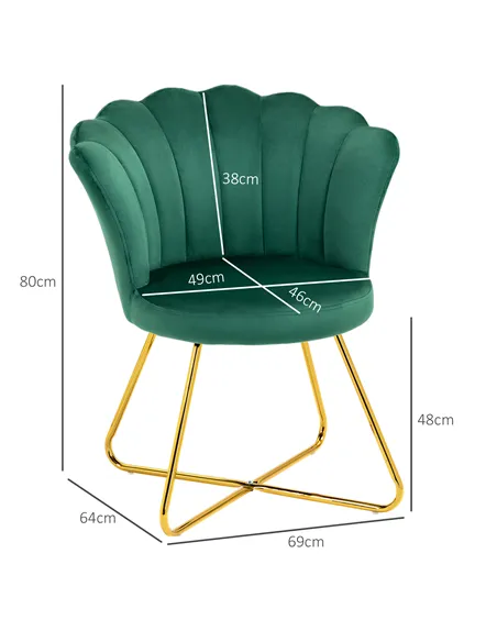 HOMCOM Velvet-Feel Lotus Petal Accent Chair - Green