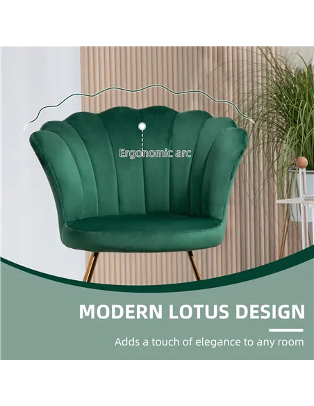 HOMCOM Velvet-Feel Lotus Petal Accent Chair - Green