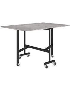 HOMCOM Six-Seater Drop-Leaf Dining Table, with Wheels - Grey Wood-Effect