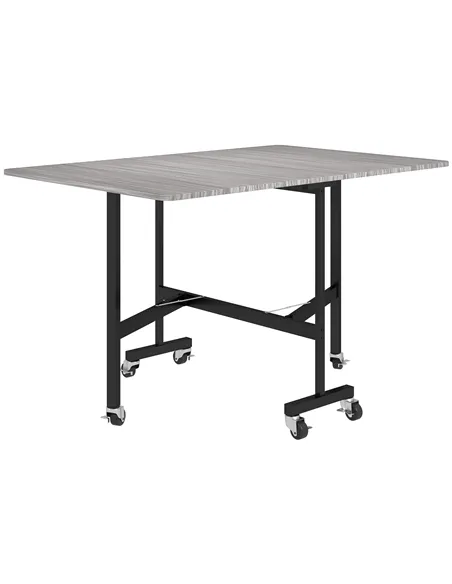 HOMCOM Six-Seater Drop-Leaf Dining Table, with Wheels - Grey Wood-Effect