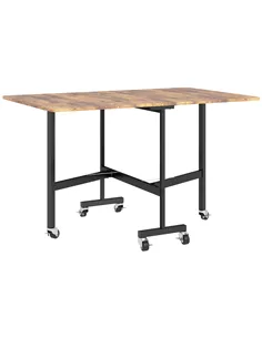 HOMCOM Six-Seater Drop-Leaf Dining Table, with Wheels - Brown Wood-Effect