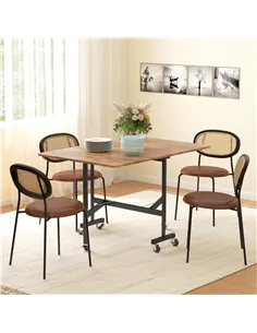 HOMCOM Six-Seater Drop-Leaf Dining Table, with Wheels - Brown Wood-Effect 2