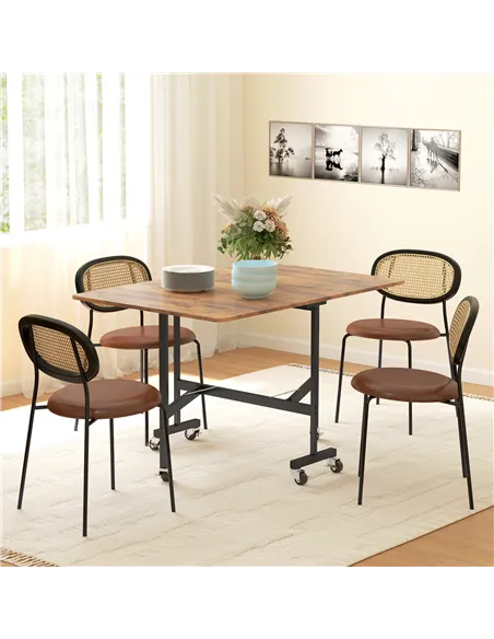 HOMCOM Six-Seater Drop-Leaf Dining Table, with Wheels - Brown Wood-Effect