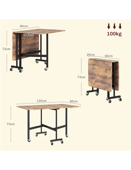 HOMCOM Six-Seater Drop-Leaf Dining Table, with Wheels - Brown Wood-Effect