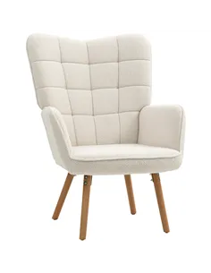HOMCOM Modern Accent Chair, Upholstered Tufted Wingback Armchair with Seat Padding, Teddy Fleece Leisure Lounge Bedroom Chair wi
