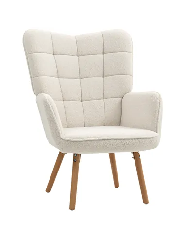 HOMCOM Modern Accent Chair, Upholstered Tufted Wingback Armchair with Seat Padding, Teddy Fleece Leisure Lounge Bedroom Chair wi