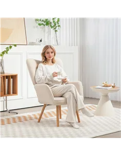 HOMCOM Modern Accent Chair, Upholstered Tufted Wingback Armchair with Seat Padding, Teddy Fleece Leisure Lounge Bedroom Chair wi 2