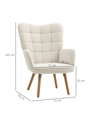 HOMCOM Modern Accent Chair, Upholstered Tufted Wingback Armchair with Seat Padding, Teddy Fleece Leisure Lounge Bedroom Chair wi