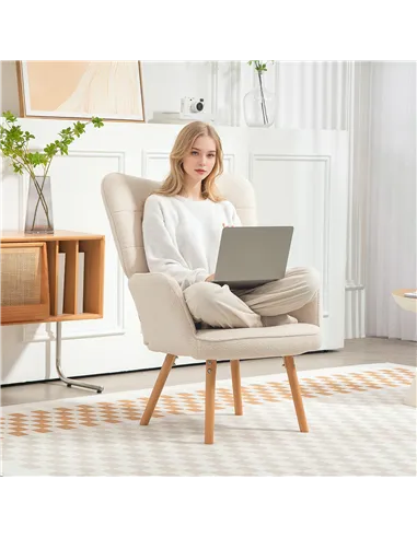 HOMCOM Modern Accent Chair, Upholstered Tufted Wingback Armchair with Seat Padding, Teddy Fleece Leisure Lounge Bedroom Chair wi