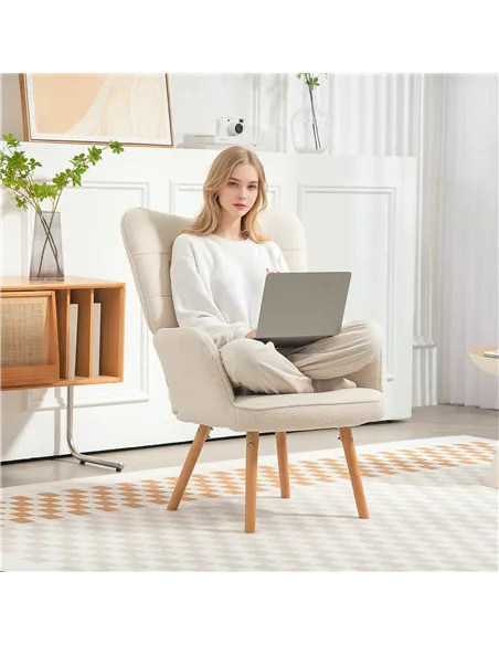 HOMCOM Modern Accent Chair, Upholstered Tufted Wingback Armchair with Seat Padding, Teddy Fleece Leisure Lounge Bedroom Chair wi