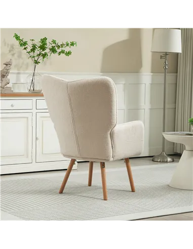 HOMCOM Modern Accent Chair, Upholstered Tufted Wingback Armchair with Seat Padding, Teddy Fleece Leisure Lounge Bedroom Chair wi