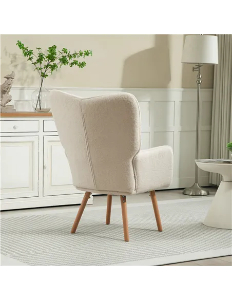 HOMCOM Modern Accent Chair, Upholstered Tufted Wingback Armchair with Seat Padding, Teddy Fleece Leisure Lounge Bedroom Chair wi