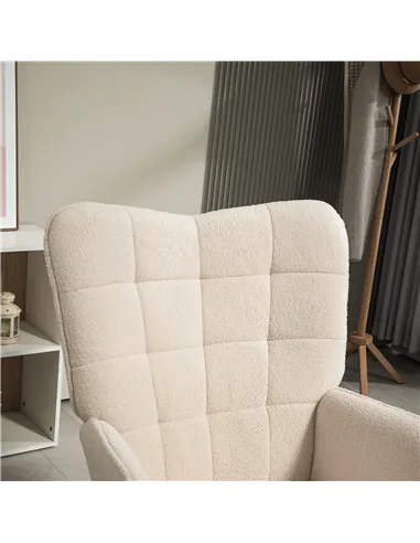 HOMCOM Modern Accent Chair, Upholstered Tufted Wingback Armchair with Seat Padding, Teddy Fleece Leisure Lounge Bedroom Chair wi