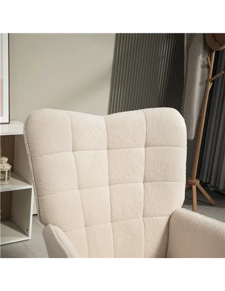 HOMCOM Modern Accent Chair, Upholstered Tufted Wingback Armchair with Seat Padding, Teddy Fleece Leisure Lounge Bedroom Chair wi