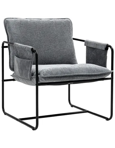 HOMCOM Minimal Padded Accent Chair, with Pockets - Grey