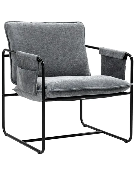 HOMCOM Minimal Padded Accent Chair, with Pockets - Grey