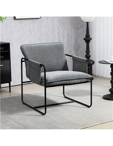 HOMCOM Minimal Padded Accent Chair, with Pockets - Grey