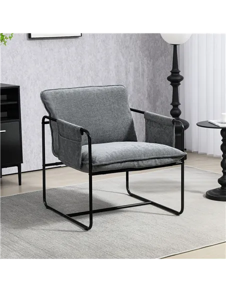 HOMCOM Minimal Padded Accent Chair, with Pockets - Grey