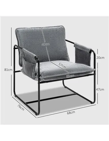 HOMCOM Minimal Padded Accent Chair, with Pockets - Grey