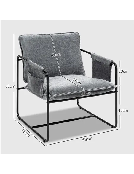 HOMCOM Minimal Padded Accent Chair, with Pockets - Grey